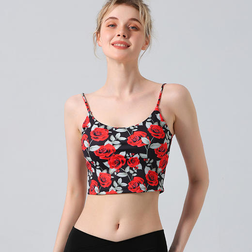 【126元任选2件】跃牌【漫西】系列 印花细肩吊带运动内衣性感美背防震速干高弹健身舞蹈瑜伽服含胸垫Y139 商品图2