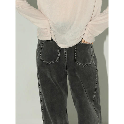 COCOBELLA环保水洗高腰打褶牛仔裤早春复古丹宁直筒休闲裤DN3072 商品图3