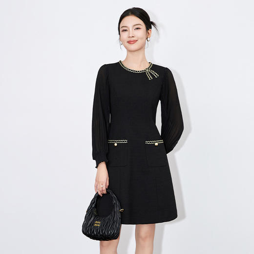 【高货wl】全新升级【铂金会员330/天猫439/差价109】(81455) 洛诗琳高级感气质A字裙2024秋季新款编织拼接小香连衣裙女 商品图1