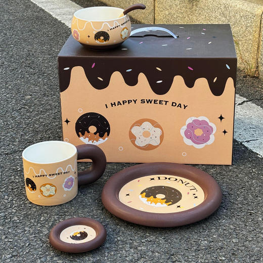 【甜甜圈礼盒餐具】可爱餐具碗盘套装1-2人食伴手礼送礼碗碟杯子勺子套装 商品图4
