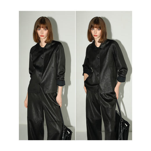 COCOBELLA静奢风压花暗纹短外套女秋通勤垂坠翻领夹克SC0049 商品图2