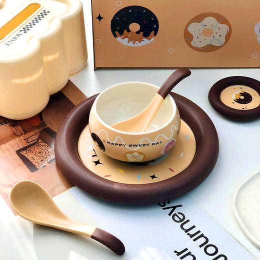 【甜甜圈礼盒餐具】可爱餐具碗盘套装1-2人食伴手礼送礼碗碟杯子勺子套装 商品图3