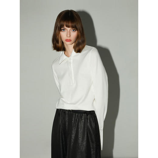 COCOBELLA设计感拼接翻领衬衫针织衫秋通勤内搭POLO衫TS0023 商品图3