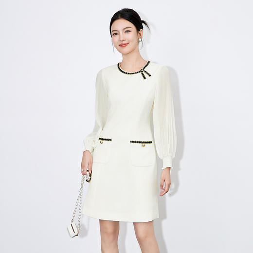 【高货wl】全新升级【铂金会员330/天猫439/差价109】(81455) 洛诗琳高级感气质A字裙2024秋季新款编织拼接小香连衣裙女 商品图3