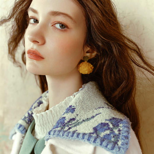 【暖冬内购】两三事梵高文艺清香奶鸢2024冬新款可拆毛织双层领毛呢外套女宽松 商品图2