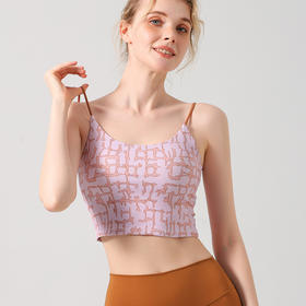 【126元任选2件】跃牌【漫西】系列 法式复古印花吊带胸垫背心运动上衣瑜伽服女短款健身内衣Y139