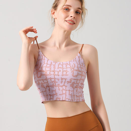 【126元任选2件】跃牌【漫西】系列 法式复古印花吊带胸垫背心运动上衣瑜伽服女短款健身内衣Y139 商品图0