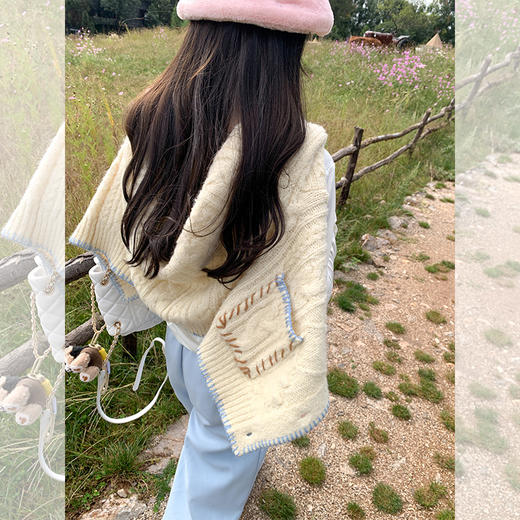 <曾小咸推荐>法式慵懒米杏色系扣圆领毛衣 商品图4