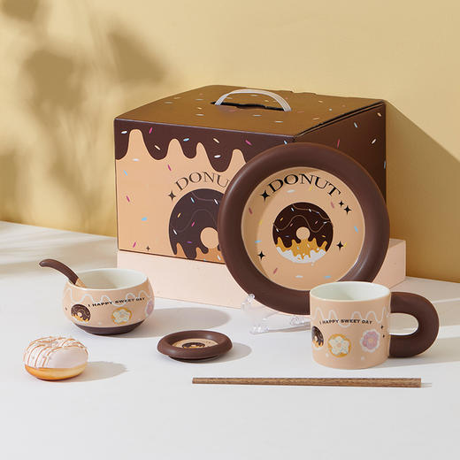 【甜甜圈礼盒餐具】可爱餐具碗盘套装1-2人食伴手礼送礼碗碟杯子勺子套装 商品图2