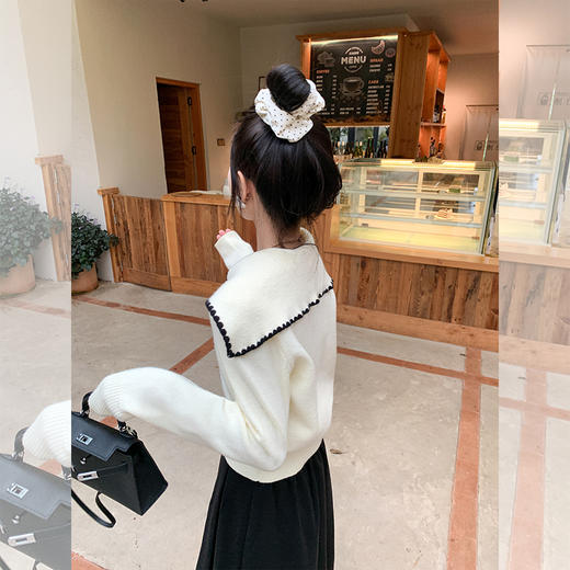<曾小咸推荐>设计感海军领蝴蝶结针织开衫 商品图4