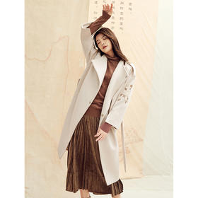 Famecoco范可儿范可儿赫本风羊毛大衣长款女轻熟收腰呢子外套F188AC030