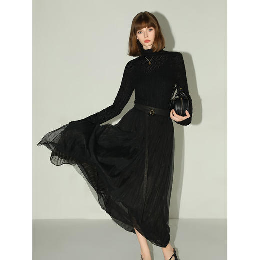 COCOBELLA[侘寂风]精致镂空压褶针织衫高领内搭打底衫MZ7068 商品图2