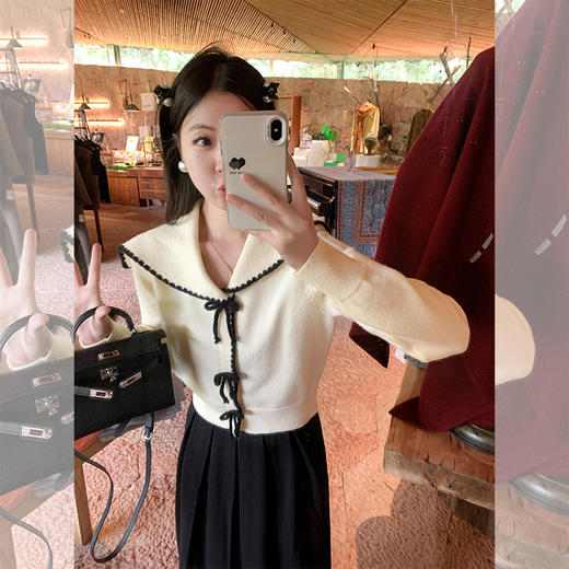 <曾小咸推荐>设计感海军领蝴蝶结针织开衫 商品图0