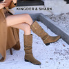 经典鲨2024年冬新款百搭圆头平底潮流时尚显瘦加绒保暖长筒褶皱靴女KW65-D58171 商品缩略图0