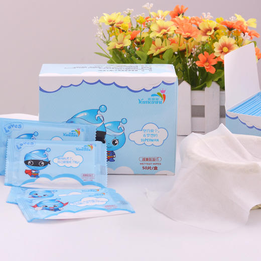 「9.9到手整盒50片」雅曼妮盒装湿纸巾50片独立单片 居家日用小包湿巾婴儿湿巾纸一次性清洁工具湿巾 商品图1