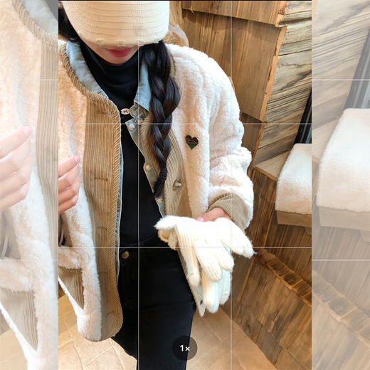 <曾小咸推荐>韩版撞色拼接羊羔毛外套围脖 商品图3