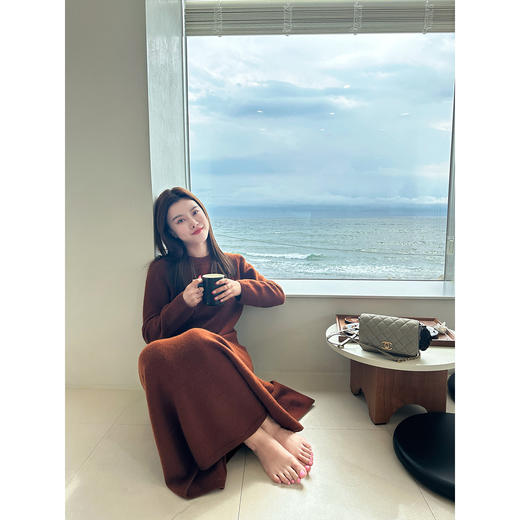 DUO智仙生 无限温柔的冬 栗子棕和暖百纯羊毛针织长裙 商品图1