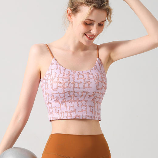 【126元任选2件】跃牌【漫西】系列 法式复古印花吊带胸垫背心运动上衣瑜伽服女短款健身内衣Y139 商品图1