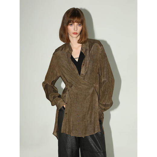 COCOBELLA侘寂风多穿法内搭衬衫女炒色晕染中长款衬衣SR7051 商品图3