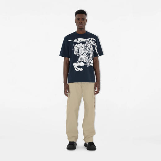 BURBERRY 巴宝莉 男士马术骑士徽标印花棉质圆领短袖T恤 深蓝色 8094779 C1172 商品图1