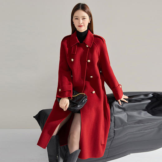 【高货sh】全新升级【铂金会员882/天猫1189/差价307】(03318) 洛诗琳秋冬季英伦风新年红双排扣长款羊毛双面毛呢外套 商品图2