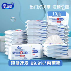 【双效杀菌，时刻洁净】湿纸巾含75%酒精湿巾 季铵盐双效便携湿巾 10片装卫生杀菌湿巾纸-QQ