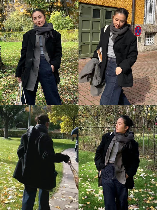 HIDEMI 【当当同款】极简大立体口袋设计感飞行员式领底呢手工式拼接宽肩大廓形绵羊毛厚款中短款毛呢西装大衣外套 商品图2