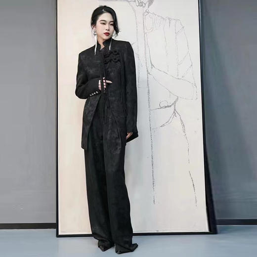【顺丰包邮】99339 洛诗琳高级感新中式盘扣提花外套阔腿裤两件套219 商品图3