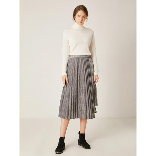 famecoco范可儿格子半身裙复古不规则百褶裙中长款F195HA004 商品图2