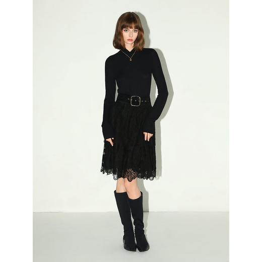 【秒杀】COCOBELLA重工立体刺绣水溶蕾丝半身裙女人味A字短裙HS3093 商品图2