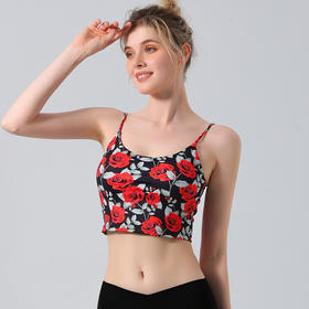 【126元任选2件】跃牌【漫西】系列 印花细肩吊带运动内衣性感美背防震速干高弹健身舞蹈瑜伽服含胸垫Y139