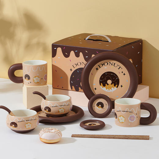 【甜甜圈礼盒餐具】可爱餐具碗盘套装1-2人食伴手礼送礼碗碟杯子勺子套装 商品图1