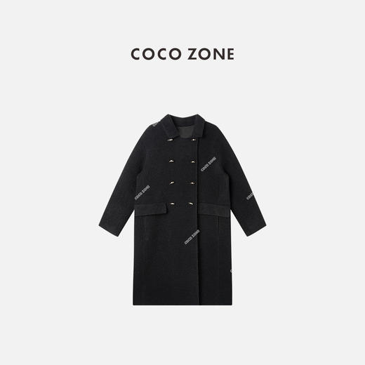 COCO ZONE 秋冬设计感双排扣翻领中长款毛呢外套CC1C2323 商品图1