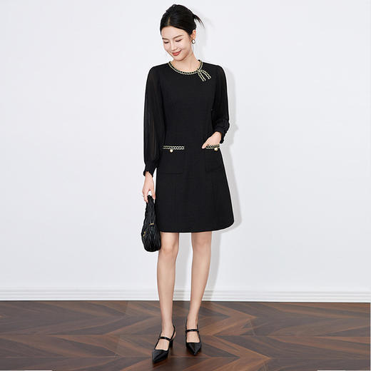 【高货wl】全新升级【铂金会员330/天猫439/差价109】(81455) 洛诗琳高级感气质A字裙2024秋季新款编织拼接小香连衣裙女 商品图0