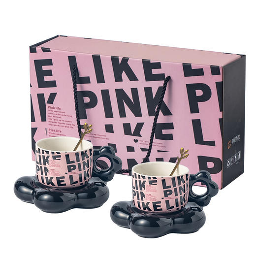 【BLACK PINK云朵咖啡杯】套装好看家用精致漂亮陶瓷杯子ins风黑色马克杯 商品图0