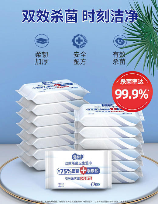 【双效杀菌，时刻洁净】湿纸巾含75%酒精湿巾 季铵盐双效便携湿巾 10片装卫生杀菌湿巾纸-QQ 商品图4