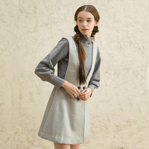 famecoco范可儿女中长款洋气气质吊带毛呢连衣裙F188FA016 商品图4