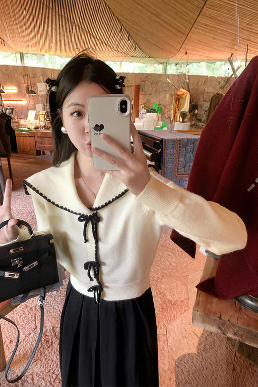 <曾小咸推荐>设计感海军领蝴蝶结针织开衫 商品图5