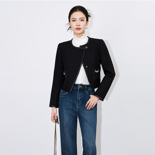 【高货wl】全新升级【铂金会员367/天猫489/差价122】(81806) 洛诗琳时尚复古不规则链条外套高级感满满撞色短外套女 商品图2