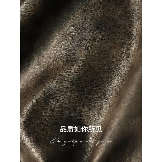 COCOBELLA复古风手工擦色前开叉PU皮裙女秋高腰半身裙PU0015 商品图4