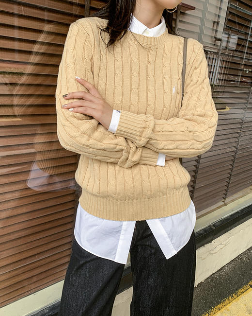 单品包邮现货 THS-特  RL polo马球家 Clean fit修身版 绞花编结绵纱/老钱百搭圆领针织衫 BM3193 商品图2