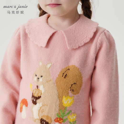 【抗起球】马克珍妮女童毛衣儿童萌趣动物花边领针织衫冬装241075 商品图4