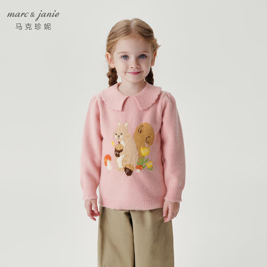【抗起球】马克珍妮女童毛衣儿童萌趣动物花边领针织衫冬装241075 商品图1