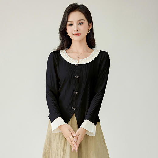 奢姿2025年春季新款大码女装减龄钉珠上衣胖妹妹拼接开衩针织衫5543262127 商品图1