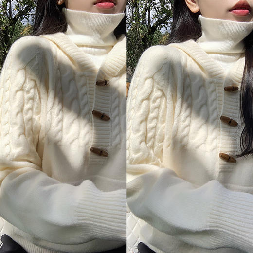 <曾小咸推荐>【现货！2件再减5元，3件减12元】学院风牛角扣杏色连帽毛衣 日常189.99/件 立减100 秒杀89.99/件！！ 商品图3