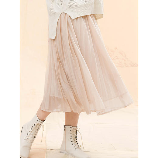 famecoco范可儿高腰半身裙中长款网纱半裙百褶裙子F191HA009 商品图2