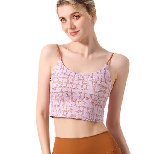 【126元任选2件】跃牌【漫西】系列 法式复古印花吊带胸垫背心运动上衣瑜伽服女短款健身内衣Y139 商品图4