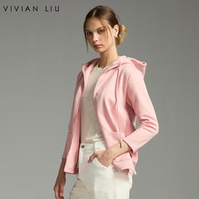 VIVIAN LIU薇薇安刘R2457302秋女装新款前开拉链连帽长袖针织外套