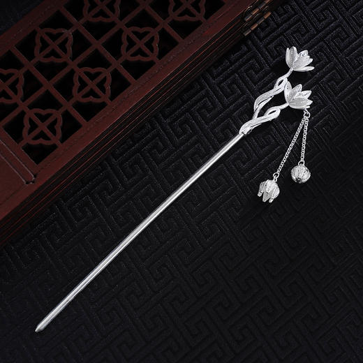 子佩集S990银【莲妆露裹】发簪【LFZ000017】纯银花丝2410 商品图3