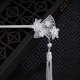 子佩集S990银【醉花问雪】发簪【LFZ000021】纯银扇子扇形流苏花丝2410